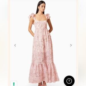 elliatt regina pink 3d flower & sequin embellished ruffle maxi dress size small